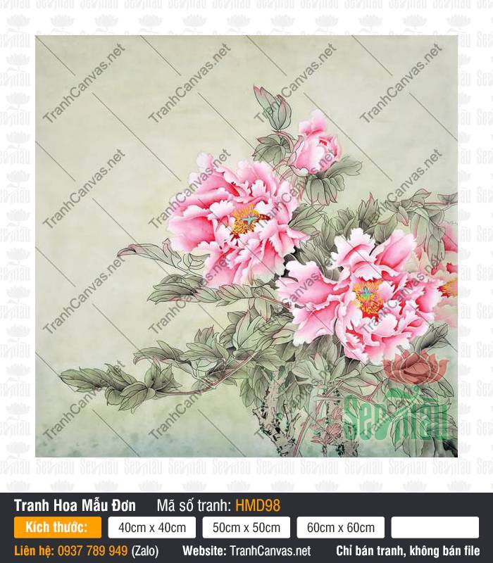 Hình Hoa Mẫu Đơn Hồng HMD98, Tranh Hoa Mẫu Đơn Đẹp, Tranh Hoa Mẫu Đơn, In Canvas Khổ Lớn