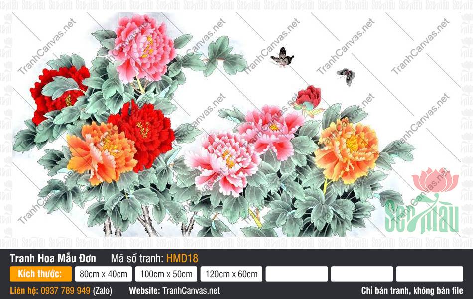Hình Hoa Mẫu Đơn May Mắn HMD18, Tranh Hoa Mẫu Đơn, Tranh Canvas Decor