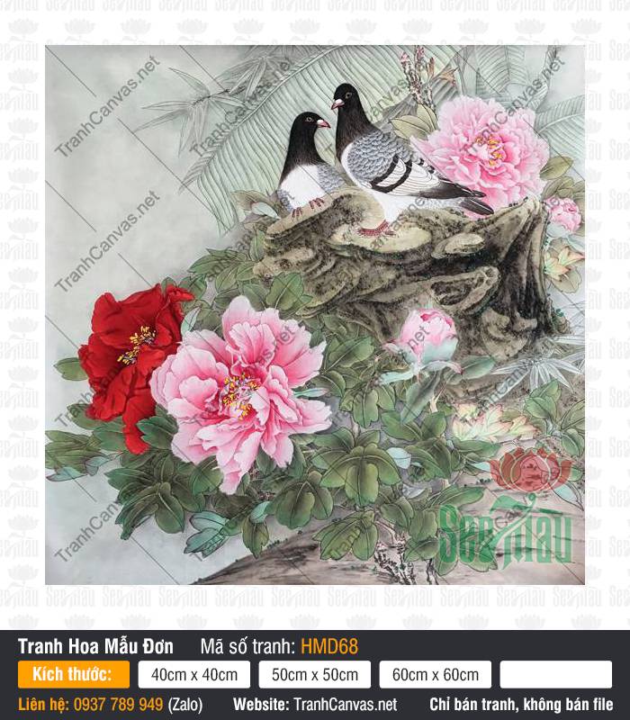 Hình Hoa Mẫu Đơn May Mắn HMD68, Tranh Hoa Mẫu Đơn, Tranh Canvas Sài Gòn