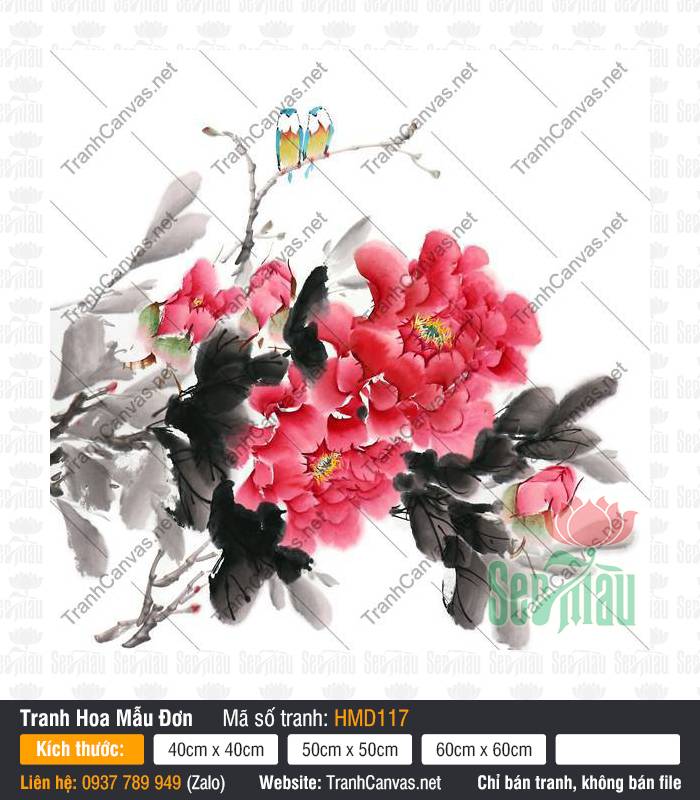 Hình Vẽ Hoa Mẫu Đơn Đẹp HMD117, Tranh Hoa Mẫu Đơn, Tranh Canvas HCM
