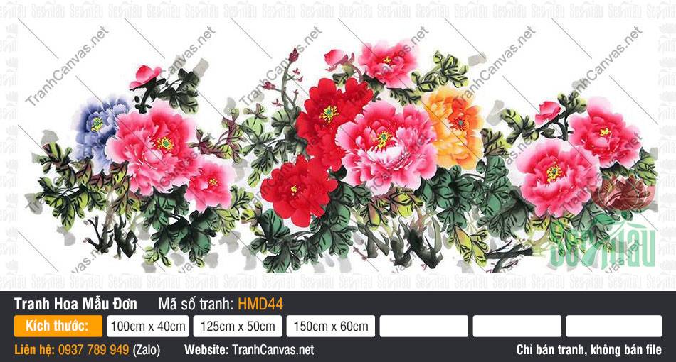 Hình Vẽ Hoa Mẫu Đơn Đẹp HMD44, Tranh Hoa Mẫu Đơn, In Tranh Canvas Hồ Chí Minh