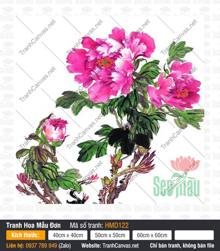 Mẫu Tranh Hoa Mẫu Đơn HMD122, Tranh Mẫu Đơn Phú Quý, Tranh Hoa Mẫu Đơn, Tranh Canvas Phòng Khách