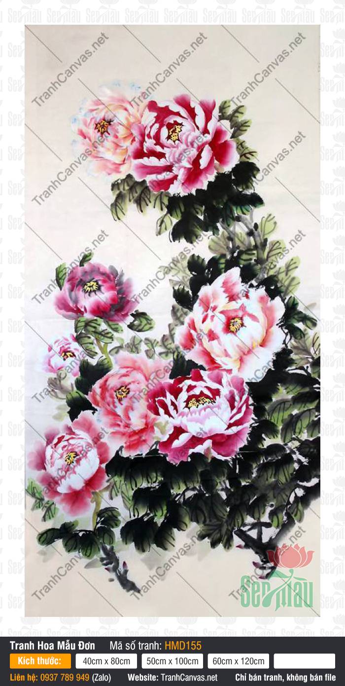 Mẫu Tranh Hoa Mẫu Đơn HMD155, Tranh Hoa Mẫu Đơn Đẹp, In Canvas Khổ Lớn