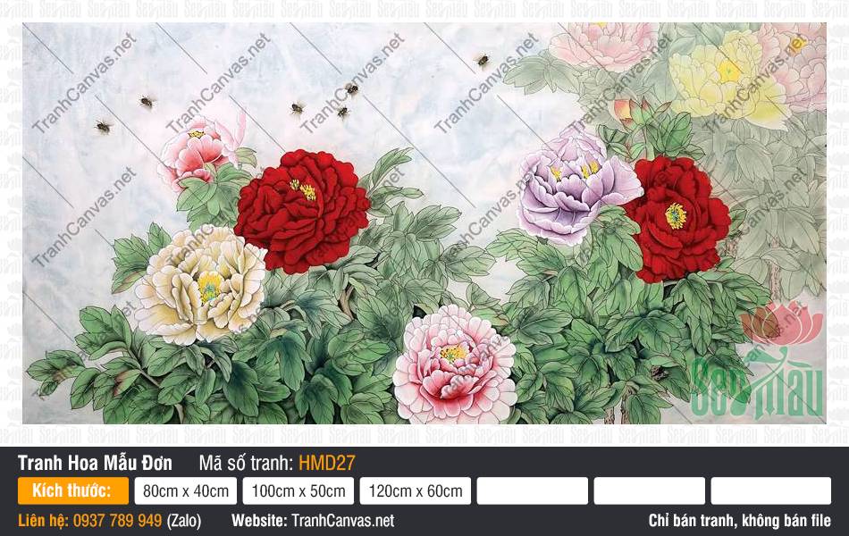 Tranh Hoa Mẫu Đơn Canvas HMD27, Hình Hoa Mẫu Đơn, Tranh Hoa Mẫu Đơn, Tranh Canvas Treo Tường