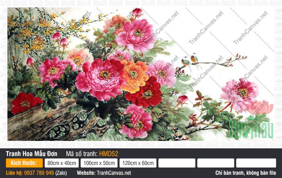 Tranh Hoa Mẫu Đơn Canvas HMD52, Hình Hoa Mẫu Đơn, Tranh Hoa Mẫu Đơn, In Tranh Lên Canvas