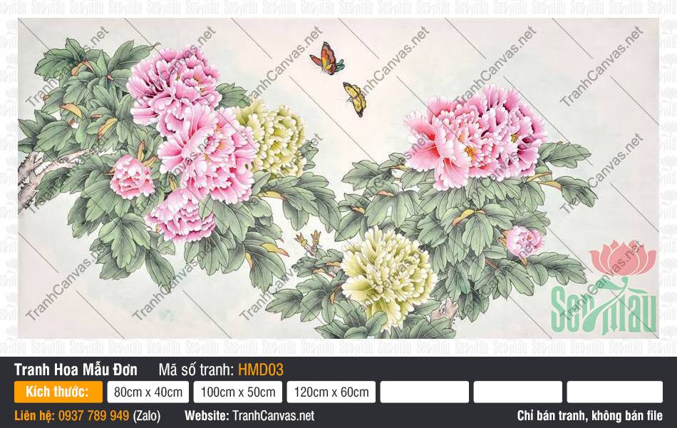 Tranh Hoa Mẫu Đơn Đẹp HMD03, Bức Tranh Hoa Mẫu Đơn, Tranh Hoa Mẫu Đơn, Tranh Canvas HCM