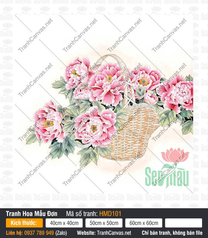 Tranh Hoa Mẫu Đơn Đẹp HMD101, Bức Tranh Hoa Mẫu Đơn, In Tranh Canvas Hồ Chí Minh