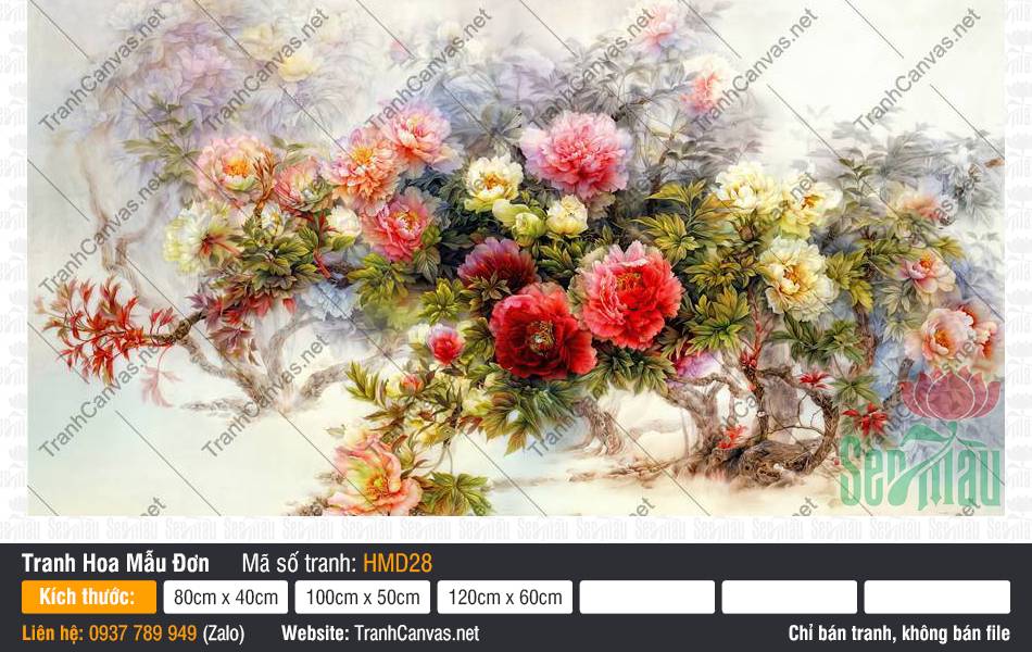 Tranh Hoa Mẫu Đơn Đẹp HMD28, Bức Tranh Hoa Mẫu Đơn, Tranh Canvas Treo Tường Phòng Khách
