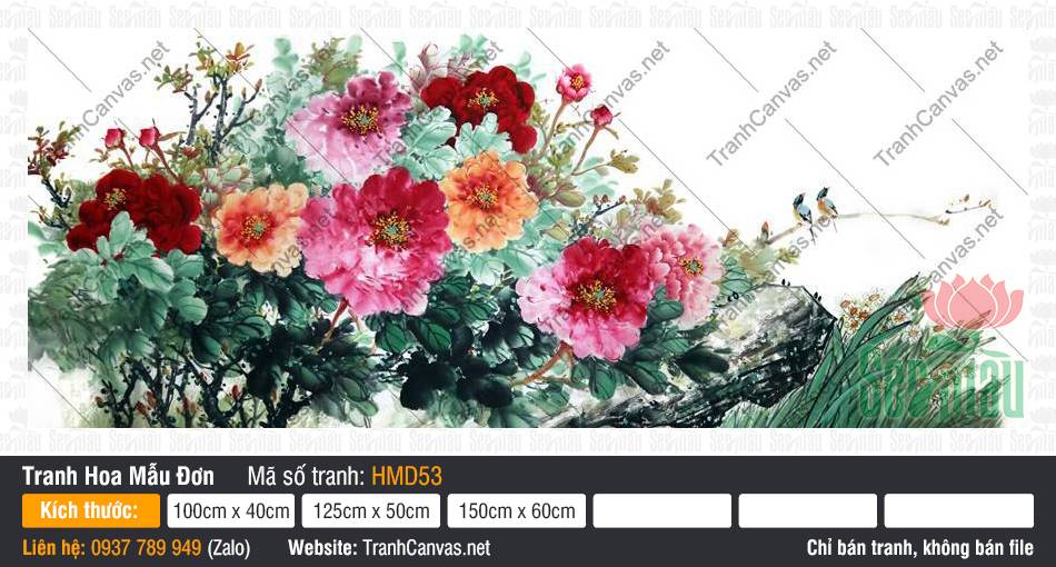 Tranh Hoa Mẫu Đơn Đẹp HMD53, Bức Tranh Hoa Mẫu Đơn, Tranh Hoa Mẫu Đơn, In Tranh Treo Tường