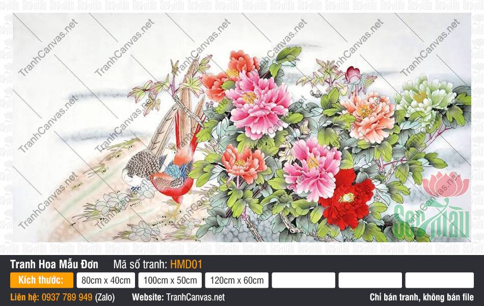 Tranh Hoa Mẫu Đơn HMD01, Hình Hoa Mẫu Đơn Đẹp Nhất, Tranh Canvas