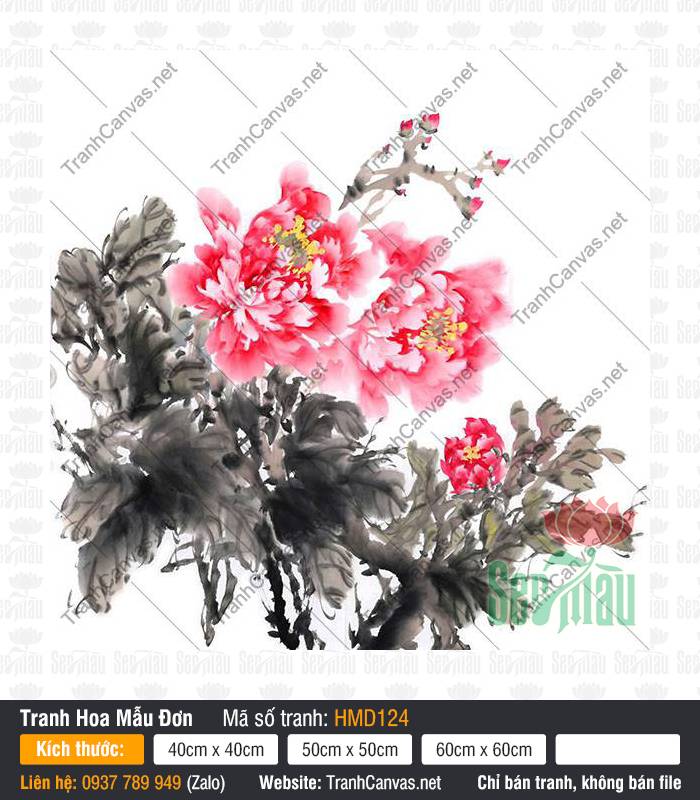 Tranh Hoa Mẫu Đơn HMD124, Tranh Hoa Mẫu Đơn Canvas, Tranh Canvas Phong Thủy