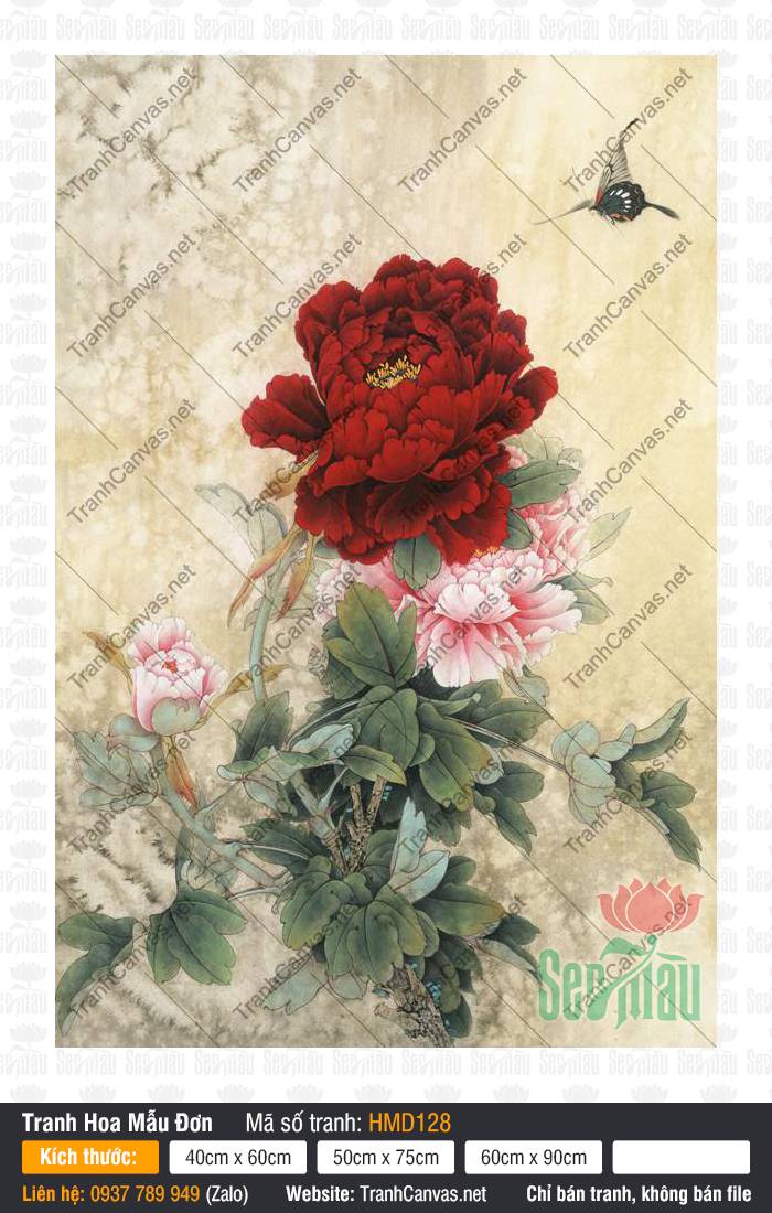 Tranh Hoa Mẫu Đơn HMD128, Tranh Vẽ Hoa Mẫu Đơn Đẹp, Tranh Canvas TPHCM