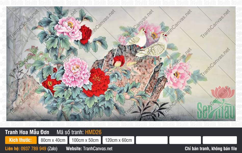Tranh Hoa Mẫu Đơn HMD26, Hình Hoa Mẫu Đơn Đẹp Nhất, Tranh Canvas Treo Phòng Ngủ