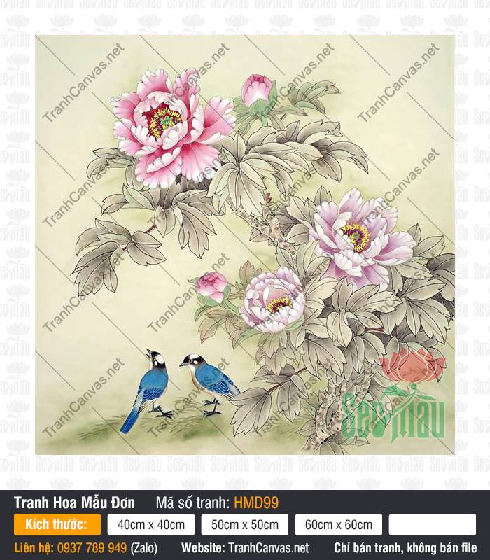 Tranh Hoa Mẫu Đơn HMD99, Tranh Hoa Mẫu Đơn Khổ Lớn, In Tranh Canvas