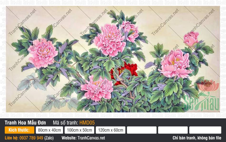 Tranh Hoa Mẫu Đơn Hiện Đại HMD05, Hình Hoa Mẫu Đơn, Tranh Hoa Mẫu Đơn, Tranh Canvas Khổ Lớn