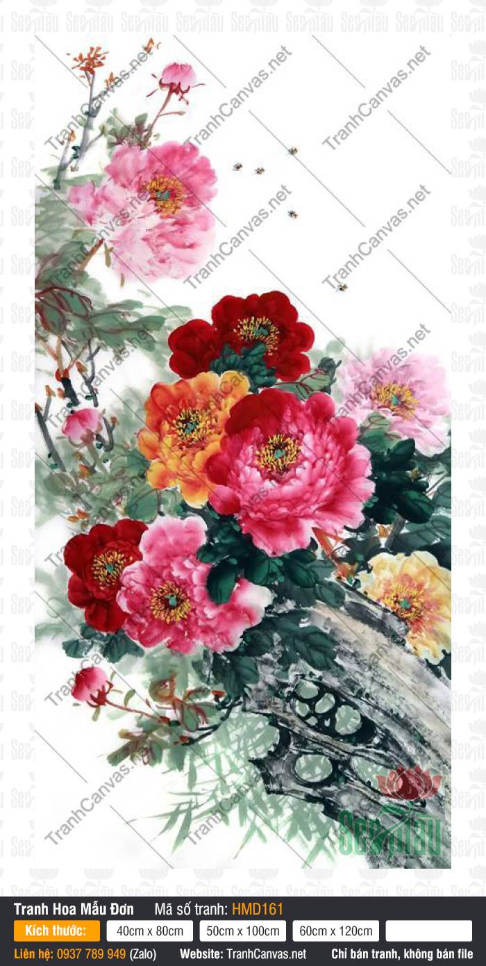 Tranh Hoa Mẫu Đơn Hiện Đại HMD161, Hình Hoa Mẫu Đơn, Tranh Hoa Mẫu Đơn, In Tranh Canvas TPHCM