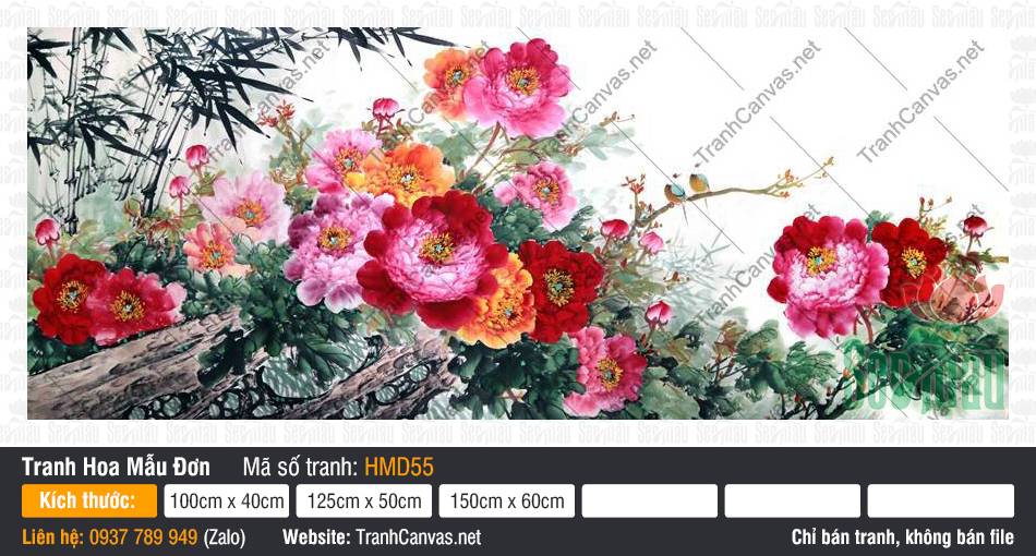 Tranh Hoa Mẫu Đơn Hiện Đại HMD55, Hình Hoa Mẫu Đơn, Tranh Hoa Mẫu Đơn, In Tranh Trên Vải Canvas