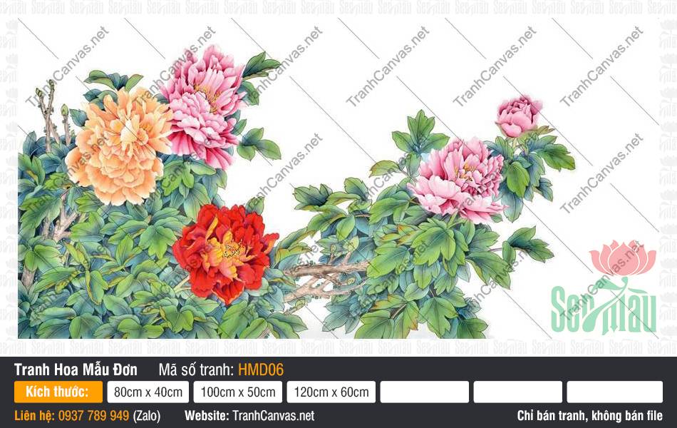 Tranh Hoa Mẫu Đơn Khổ Lớn HMD06, Hình Hoa Mẫu Đơn, Tranh Hoa Mẫu Đơn, Tranh Canvas Khổ To