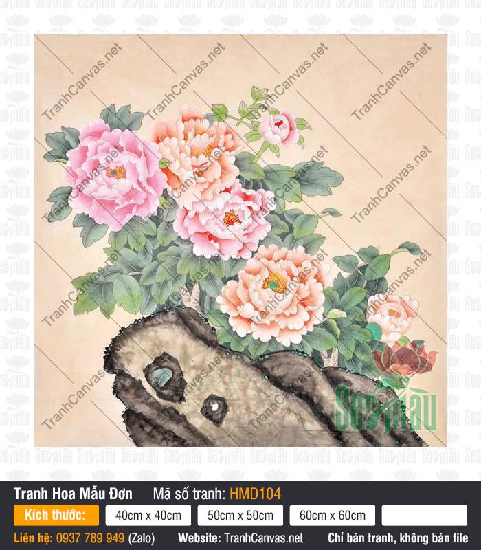 Tranh Hoa Mẫu Đơn Khổ Lớn HMD104, Hình Hoa Mẫu Đơn, Tranh Hoa Mẫu Đơn, In Tranh Canvas TPHCM