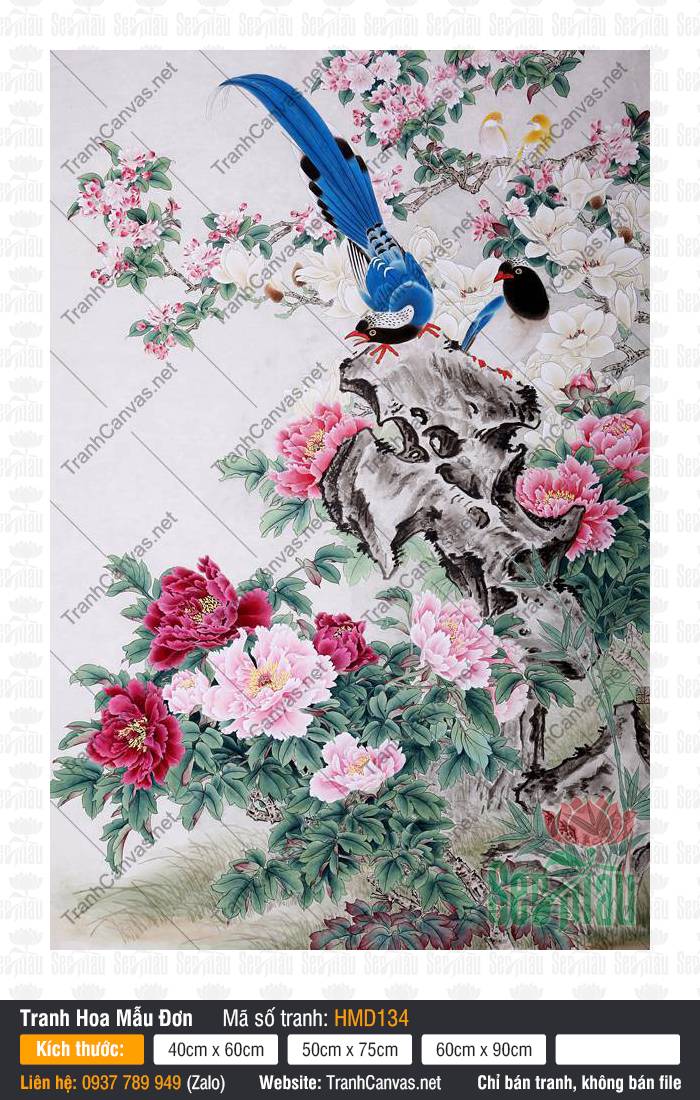 Tranh Hoa Mẫu Đơn Khổ Lớn HMD134, Hình Hoa Mẫu Đơn, Tranh Hoa Mẫu Đơn, Tranh Canvas Nghệ Thuật