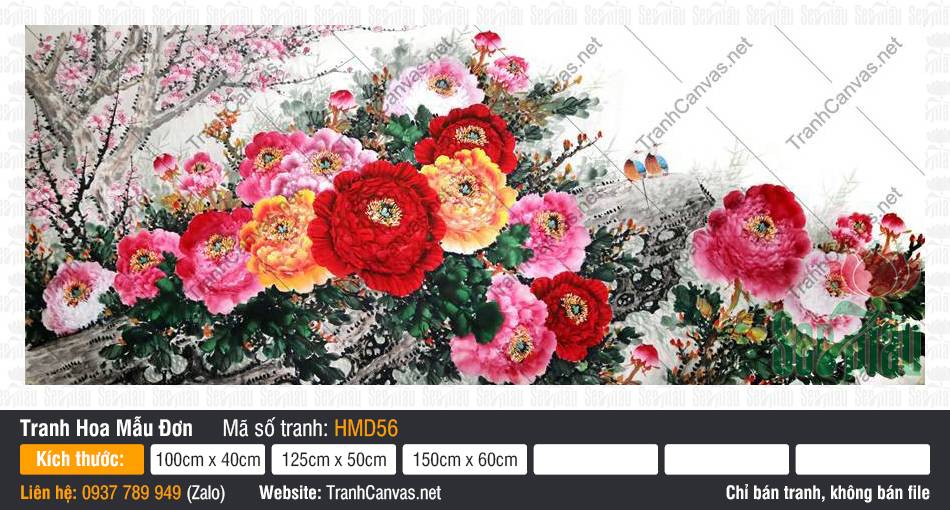 Tranh Hoa Mẫu Đơn Khổ Lớn HMD56, Hình Hoa Mẫu Đơn, Tranh Hoa Mẫu Đơn, In Tranh Vải Canvas
