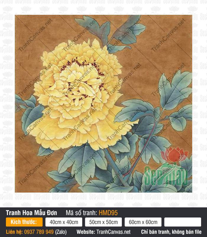 Tranh Hoa Mẫu Đơn Màu Vàng HMD95, Hình Hoa Mẫu Đơn, Tranh Hoa Mẫu Đơn, Tranh Canvas Lớn