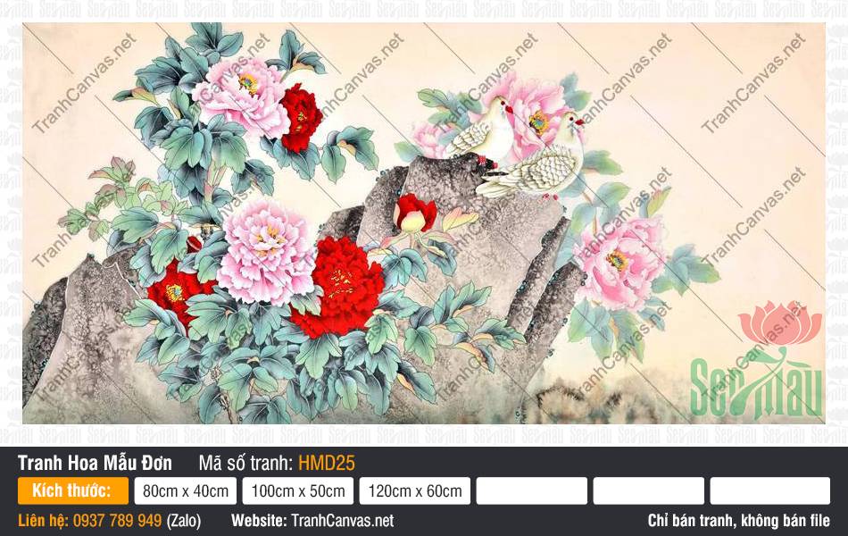 Tranh Hoa Mẫu Đơn May Mắn HMD25, Hình Hoa Mẫu Đơn, Tranh Hoa Mẫu Đơn, Tranh Canvas Treo Phòng Làm Việc