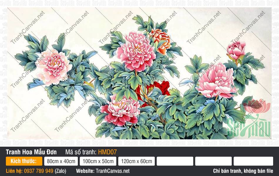 Tranh Hoa Mẫu Đơn Phòng Khách HMD07, Tranh Hoa Mẫu Đơn, Tranh In Canvas