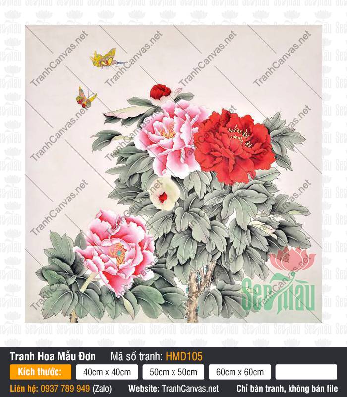Tranh Hoa Mẫu Đơn Phòng Khách HMD105, Tranh Vẽ Hoa Mẫu Đơn Đẹp, Tranh Hoa Mẫu Đơn, In Tranh Canvas Theo Yêu Cầu
