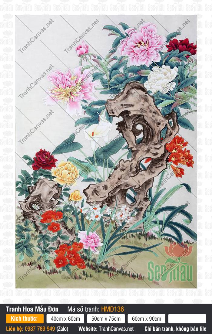 Tranh Hoa Mẫu Đơn Phong Thủy HMD136, Mẫu Tranh Hoa Mẫu Đơn, Tranh Hoa Mẫu Đơn, Tranh Canvas Trang Trí Nội Thất