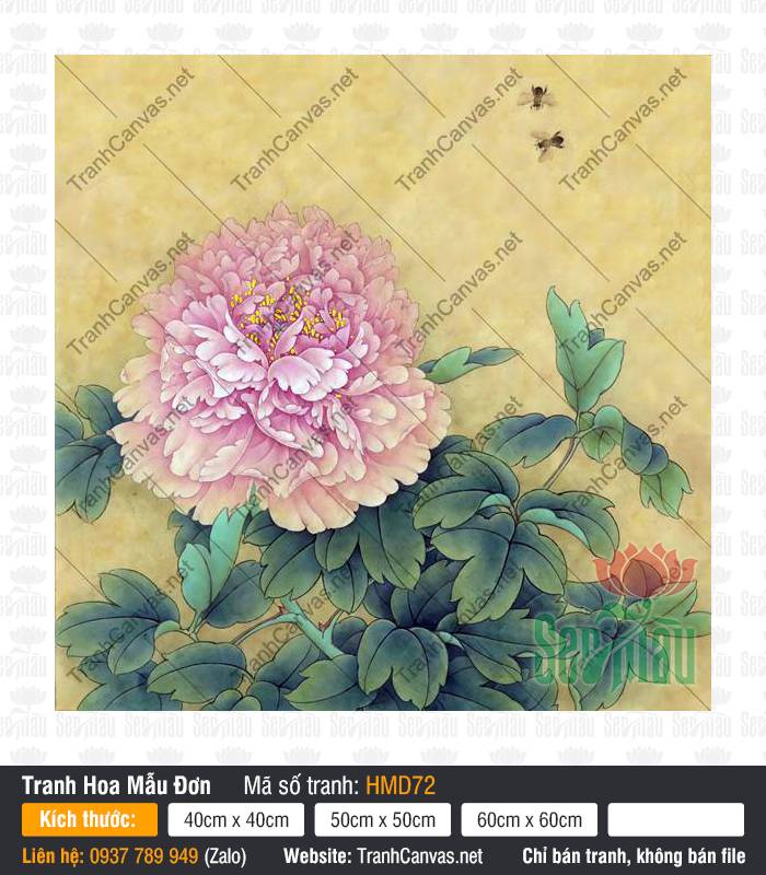 Tranh Hoa Mẫu Đơn Treo Phòng Ngủ HMD72, Hình Hoa Mẫu Đơn May Mắn, Tranh Hoa Mẫu Đơn, Tranh Vải Canvas