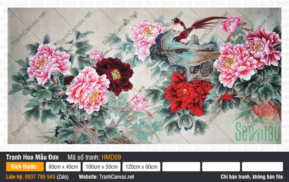 Tranh Hoa Mẫu Đơn Treo Tường HMD09, Hình Hoa Mẫu Đơn, Tranh Hoa Mẫu Đơn, Tranh Canvas Phòng Ngủ