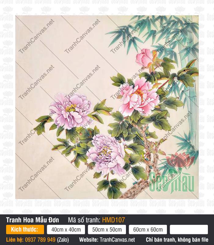 Tranh Hoa Mẫu Đơn Treo Tường HMD107, Hình Vẽ Hoa Mẫu Đơn Đẹp, Tranh Hoa Mẫu Đơn, In Tranh Canvas Treo Tường