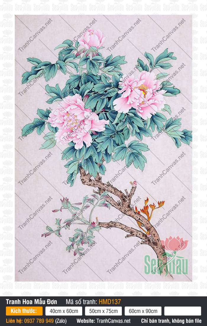 Tranh Hoa Mẫu Đơn Treo Tường HMD137, Tranh Hoa Mẫu Đơn Phòng Khách, Tranh Hoa Mẫu Đơn, Tranh Canvas Trang Trí Phòng Khách