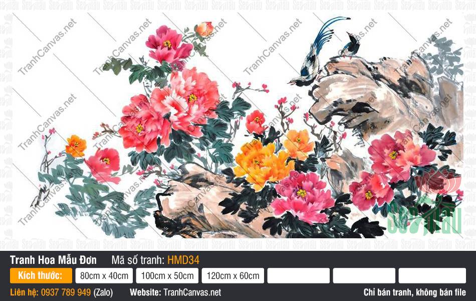 Tranh Hoa Mẫu Đơn Treo Tường HMD34, Hình Ảnh Hoa Mẫu Đơn May Mắn, Tranh Hoa Mẫu Đơn, Xưởng In Tranh Canvas