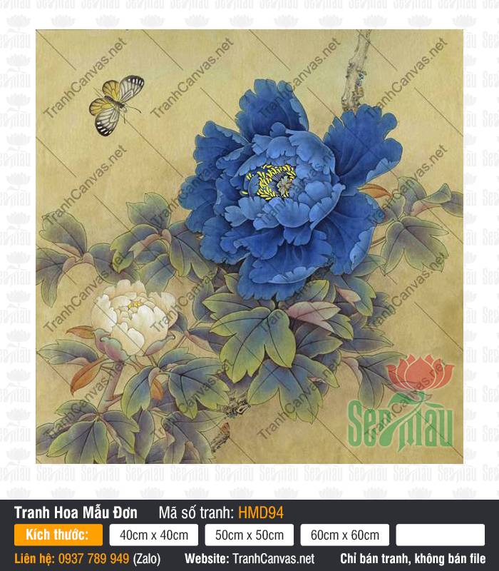 Tranh Hoa Mẫu Đơn Xanh HMD94, Hình Hoa Mẫu Đơn Đẹp, Tranh Hoa Mẫu Đơn, Xưởng Tranh Canvas