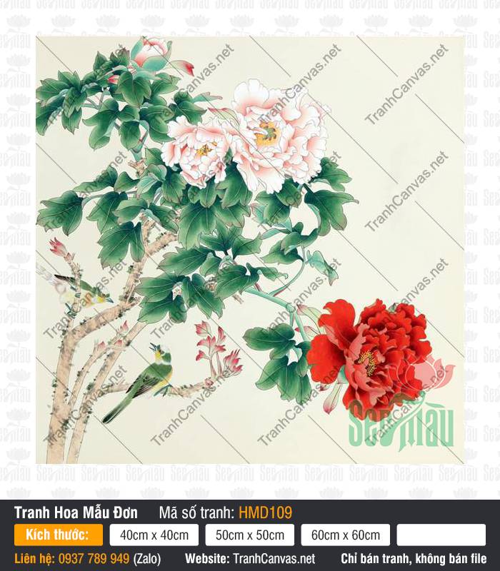 Tranh Mẫu Đơn Khai Hoa Phú Quý HMD109, Hình Hoa Mẫu Đơn, Tranh Hoa Mẫu Đơn, In Tranh Lên Canvas