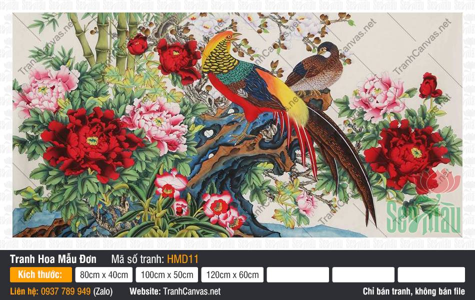 Tranh Mẫu Đơn Khai Hoa Phú Quý HMD11, Hình Hoa Mẫu Đơn Đẹp, Tranh Hoa Mẫu Đơn, Tranh Canvas Sài Gòn