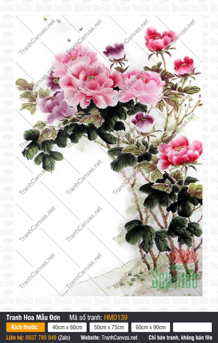 Tranh Mẫu Đơn Khai Hoa Phú Quý HMD139, Tranh Mẫu Đơn Khai Hoa Phú Quý, Tranh Hoa Mẫu Đơn, Tranh Canvas Treo Phòng Làm Việc