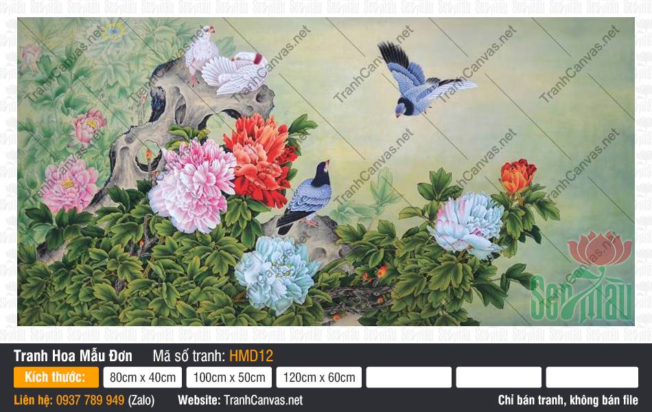 Tranh Mẫu Đơn Phú Quý HMD12, Tranh Vẽ Hoa Mẫu Đơn, Tranh Hoa Mẫu Đơn, Tranh Canvas Saigon