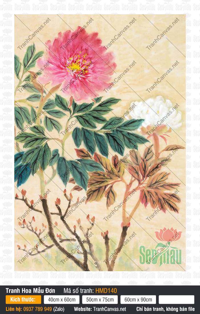 Tranh Mẫu Đơn Phú Quý HMD140, Hình Hoa Mẫu Đơn Đẹp, Tranh Hoa Mẫu Đơn, Tranh Canvas Treo Phòng Ngủ