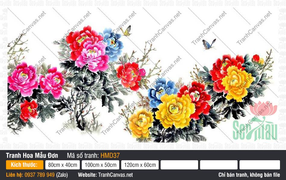 Tranh Mẫu Đơn Phú Quý HMD37, Hình Hoa Mẫu Đơn Đẹp, Tranh Hoa Mẫu Đơn, Xưởng Tranh Canvas