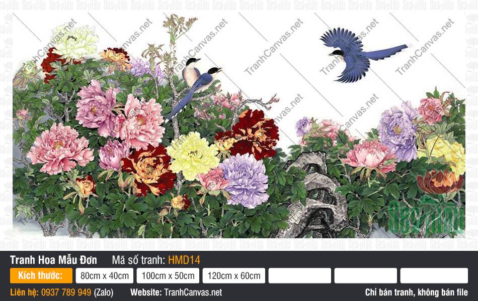 Tranh Vẽ Hoa Mẫu Đơn Đẹp HMD14, Tranh Hoa Mẫu Đơn, Tranh Canvas TPHCM