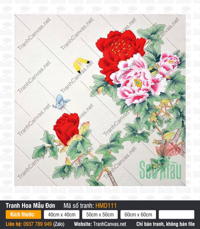 Tranh Vẽ Hoa Mẫu Đơn HMD111, Bức Tranh Hoa Mẫu Đơn, Tranh Hoa Mẫu Đơn, In Tranh Treo Tường Canvas