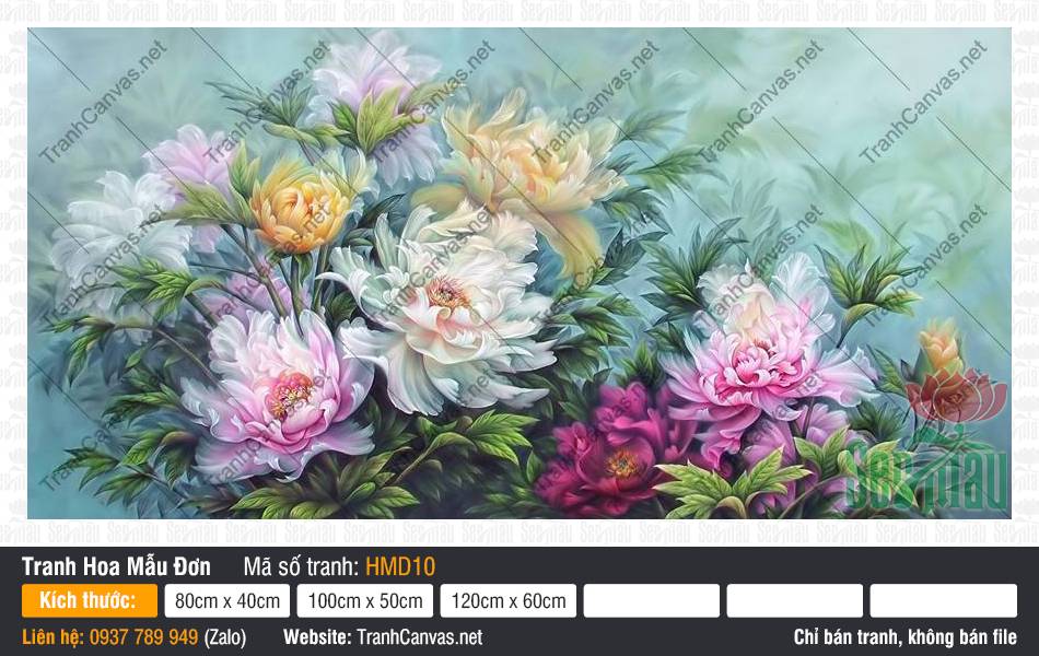 Tranh in Hoa Mẫu Đơn HMD10, Mẫu Tranh Hoa Mẫu Đơn, Tranh Hoa Mẫu Đơn, Tranh Canvas Phong Thủy