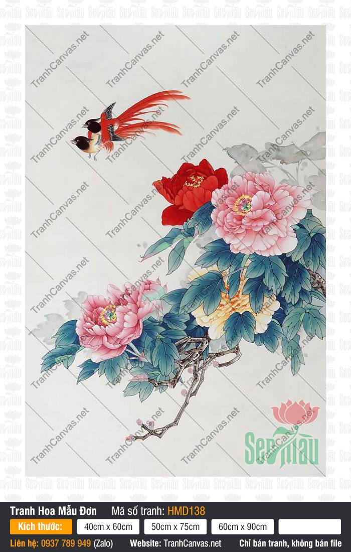 Tranh in Hoa Mẫu Đơn HMD138, Bức Tranh Hoa Mẫu Đơn, Tranh Hoa Mẫu Đơn, Tranh Canvas Treo Phòng Khách