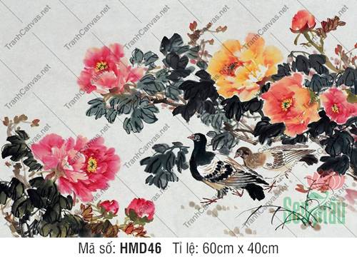 Hình Ảnh Tranh Hoa Mẫu Đơn HMD46, Tranh Mẫu Đơn Khai Hoa Phú Quý