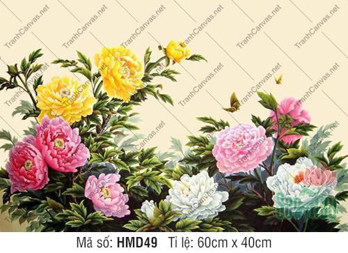 Mẫu Tranh Hoa Mẫu Đơn HMD49, Tranh Hoa Mẫu Đơn Đẹp