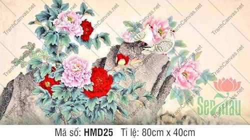 Tranh Hoa Mẫu Đơn May Mắn HMD25, Hình Hoa Mẫu Đơn