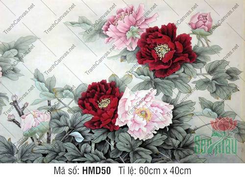 Tranh Hoa Mẫu Đơn May Mắn HMD50, Hình Hoa Mẫu Đơn